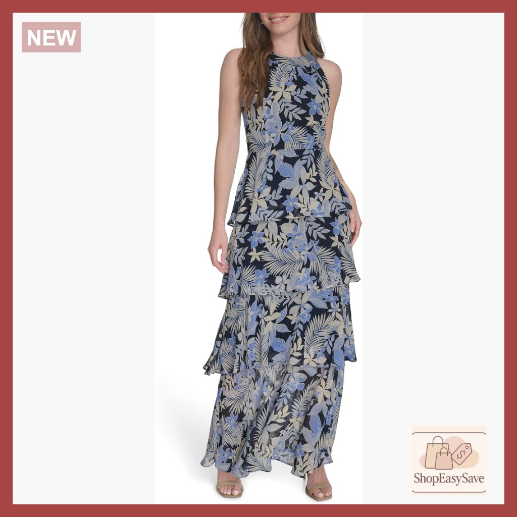 Sleeveless Halter Neck Tiered Maxi Dress Elegant Floral Chic Casual Wear